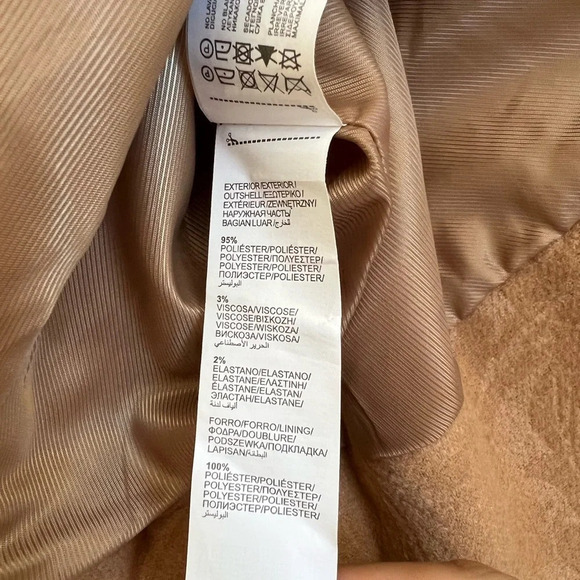 Suite Blanco Paisley Camel Tan Pea Coat Jacket Size L Large Pockets Round Neck - Picture 10 of 10